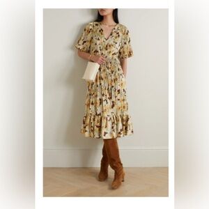 NEW POLO RALPH LAUREN Micro Pleated Floral Satin Midi Dress Size 10